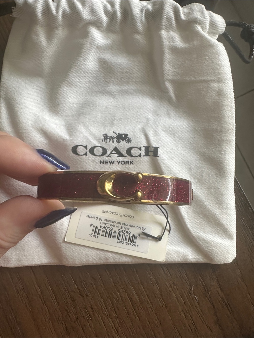 Coach NWT Red Glitter Hinged Bangle Bracelet and Dusty